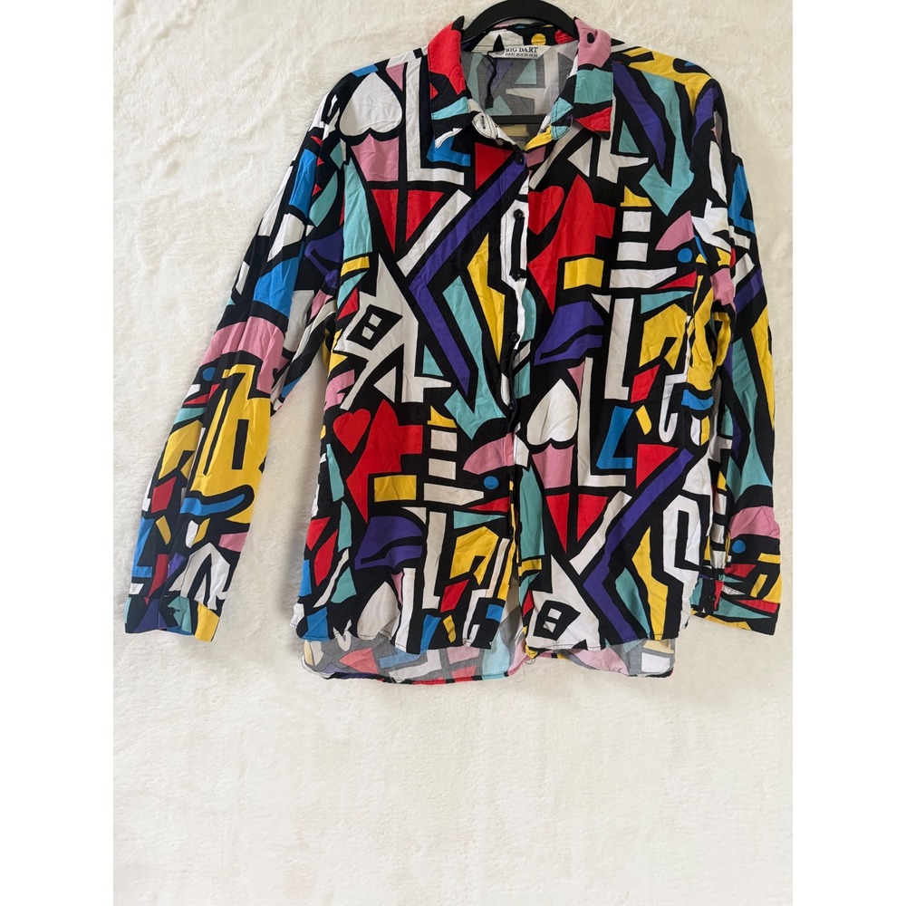 Big Dart Abstract Geometric Graffiti Print Button Down Shirt Multi Color EUR 52